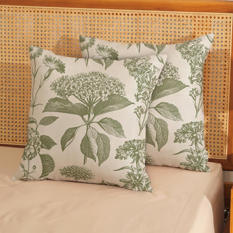 GOLIANDA Sage Green Pillow Covers 18x18 Set of 2 Boho Floral Hydrangea Herbs Botanical Throw Pillow Cover Outdoor Decoration Pillow Cases Vintage Flower Linen Cushion Case Decorative for Couch Sofa - Image 2