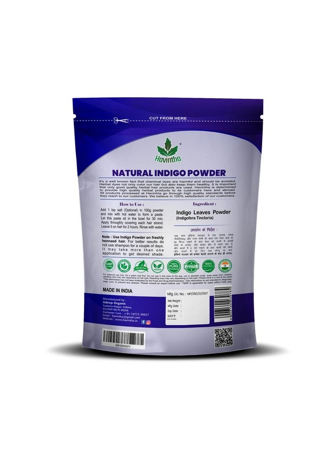 Havintha Natural Indigo Powder (Indigofera Tinctoria) For Hair, Pure And Herbal For Natural Hair Colorant Black/Brown Hair & Beard Dye/Color (Indigo+Herbal Henna), 1 Count - Image 4