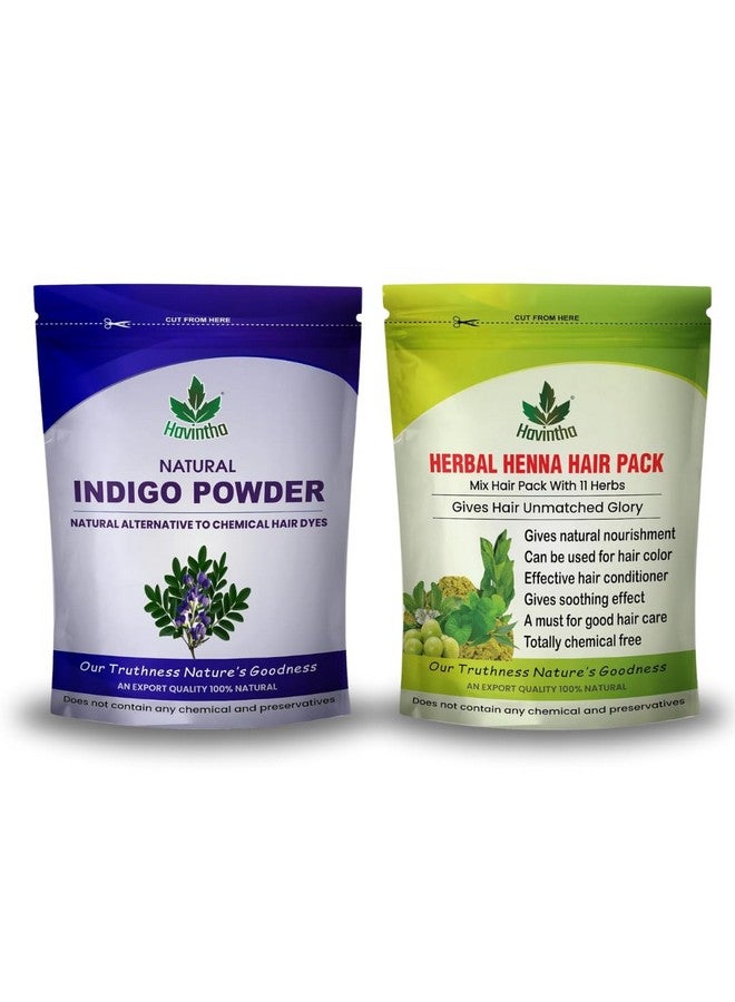 Havintha Natural Indigo Powder (Indigofera Tinctoria) For Hair, Pure And Herbal For Natural Hair Colorant Black/Brown Hair & Beard Dye/Color (Indigo+Herbal Henna), 1 Count - Image 1