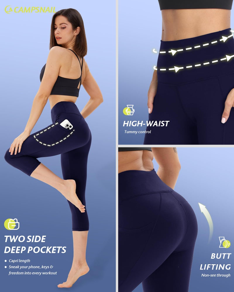 CAMPSNAIL 4 Pack Capri Leggings for Women - High Waisted Capris Tummy Control Yoga Pants with Pockets Workout Cycling Tights - Image 3