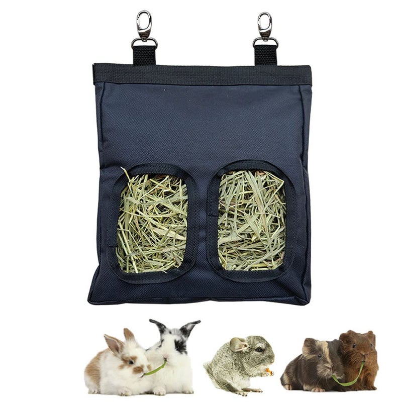 RIOUSSI Guinea Pig Hay Feeder, Hanging Rabbit Hay Feeder Bag for Guinea Pigs Bunnies Chinchillas. Pure Black - Image 1