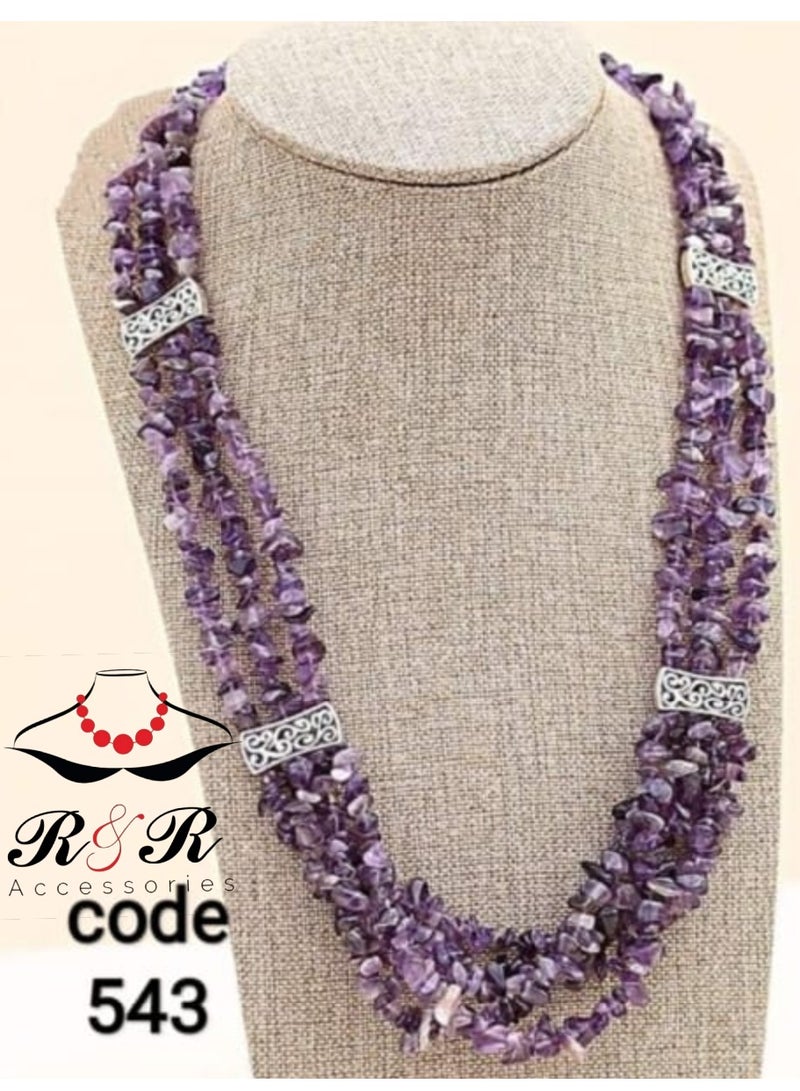 R&R Women's multi-stage necklace made of natural sheer quartz