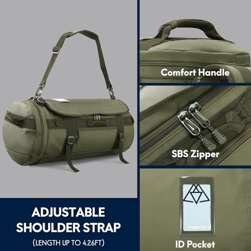 Haimont Large Duffle Backpack Bag for Men Travel, Heavy Duty Duffel Bags with Shoes Compartment for Long Trip, Camping, Water-resistant, 90L, Army Green - Image 5