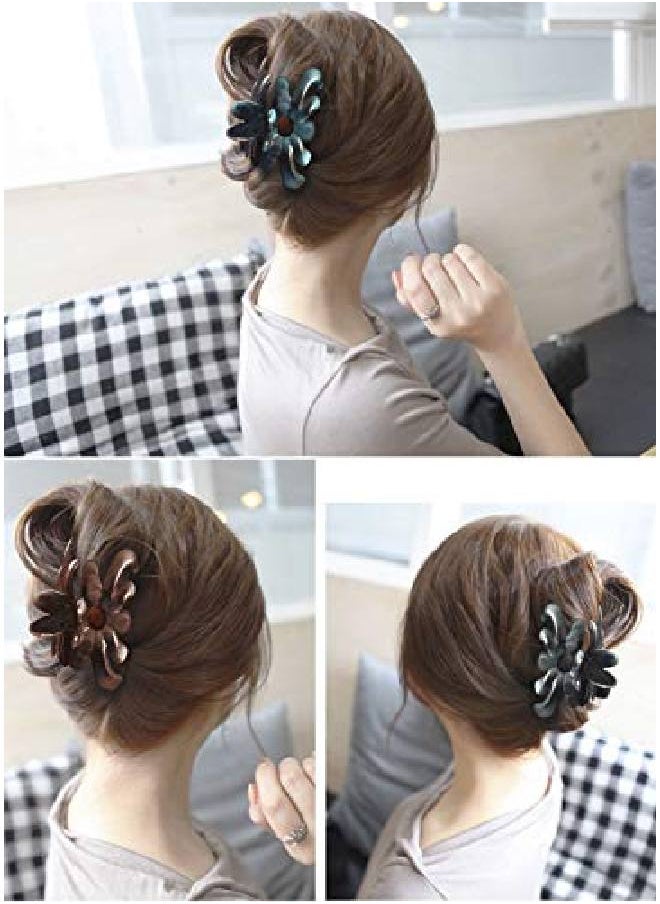 Suoirblss Women Elegant Flower Hair Clips Crystal Plastic Hair Claw Chic Styling Grab Clip Hairpin Hairgrip Hair Accessories (Grey)  - Image 3