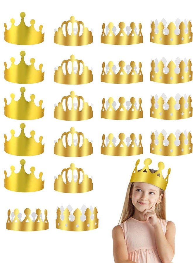 20 Pieces Gold Paper Crowns for Adults Kids, 4 Styles Adjustable King Crown Party Decorations Hats,  Queen Hats Cardboard Headwear for Party, Birthday, Celebration - Image 1