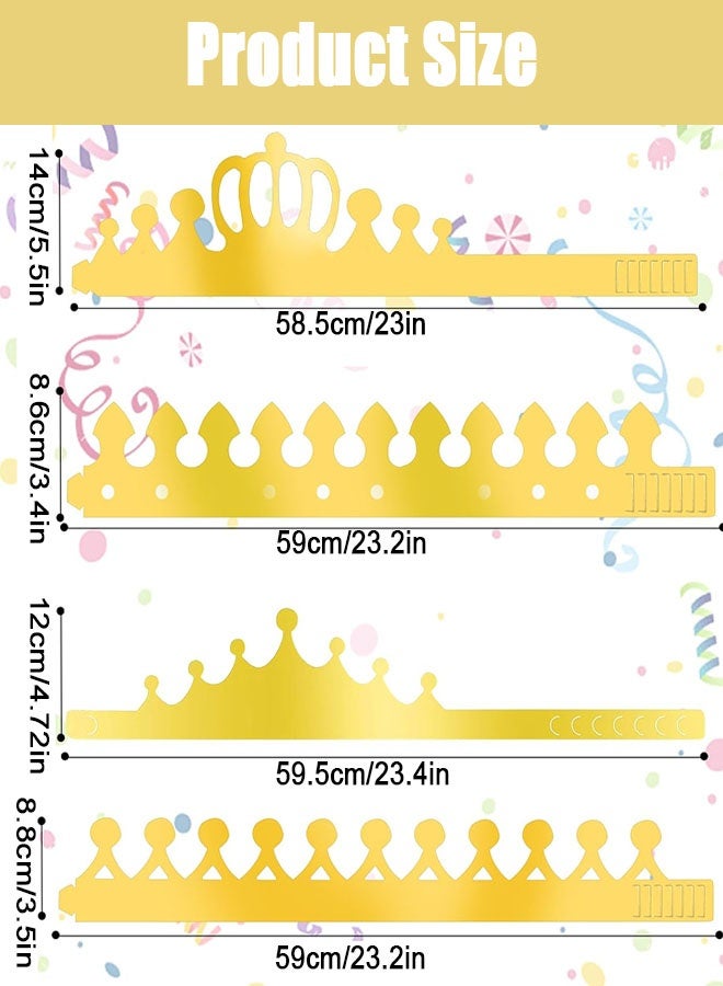 20 Pieces Gold Paper Crowns for Adults Kids, 4 Styles Adjustable King Crown Party Decorations Hats,  Queen Hats Cardboard Headwear for Party, Birthday, Celebration - Image 2