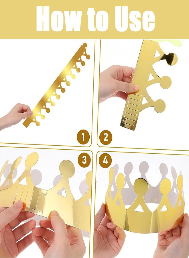20 Pieces Gold Paper Crowns for Adults Kids, 4 Styles Adjustable King Crown Party Decorations Hats,  Queen Hats Cardboard Headwear for Party, Birthday, Celebration - Image 3