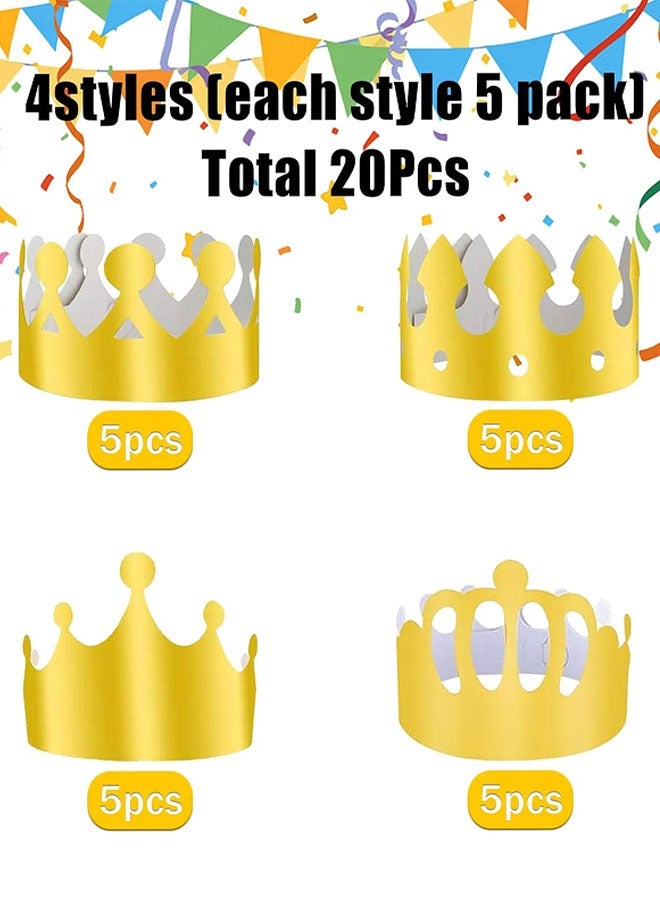 20 Pieces Gold Paper Crowns for Adults Kids, 4 Styles Adjustable King Crown Party Decorations Hats,  Queen Hats Cardboard Headwear for Party, Birthday, Celebration - Image 4