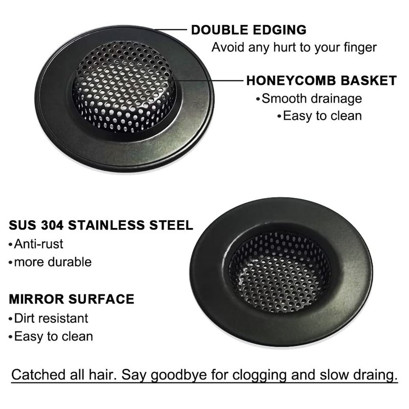 Seatery 1.75" Bathtub Drain Strainers, Shower Drain Hair Catchers, Stainless Steel Drain Filter Cover for Bathroom Laundry Floor Drain, Fit for 1.75"-3.0" Drain Hole Black - Image 3