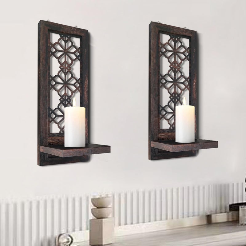 ZOLAPI Set of 2 Candle Sconces Farmhouse Accent Wall Sconce Caramel Color Candle Holder Wall Decorations for Home Dcor Living Room Dining Room15 x6 in - Image 4