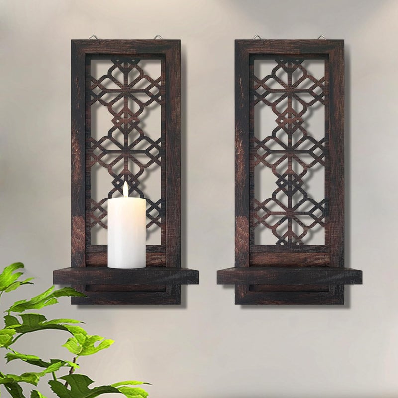 ZOLAPI Set of 2 Candle Sconces Farmhouse Accent Wall Sconce Caramel Color Candle Holder Wall Decorations for Home Dcor Living Room Dining Room15 x6 in - Image 2