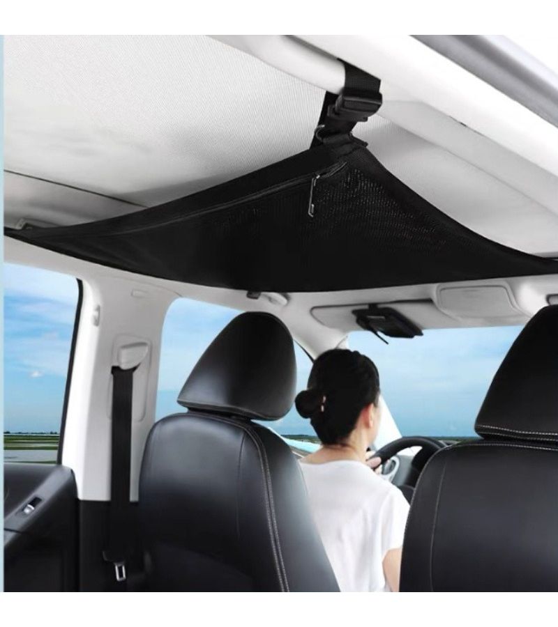 Black Large Capacity Car Ceiling Storage Net Elastic Bag For Blankets Pillows Tissues And Snacks - Image 2