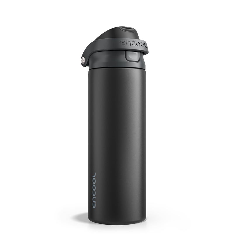 ENCOOL Leakproof Insulated Water Bottle with Straw Dual-Sip Water Bottle Bag-Safe Design for Work, Commute & Gym â€“ Keeps Drinks Cold All Day, 32 oz, Jet Black - Image 1