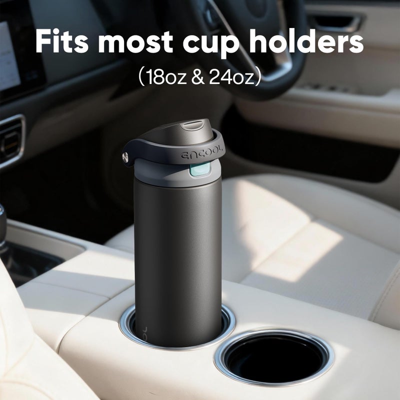 ENCOOL Leakproof Insulated Water Bottle with Straw Dual-Sip Water Bottle Bag-Safe Design for Work, Commute & Gym â€“ Keeps Drinks Cold All Day, 32 oz, Jet Black - Image 3