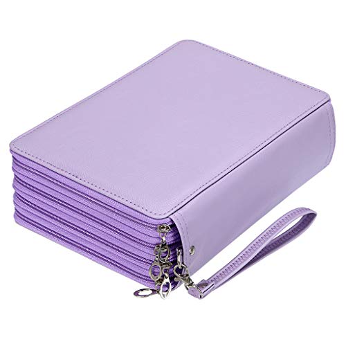 BTSKY 200 Slots Colored Pencil Organizer Deluxe PU Leather Pencil Case Holder With Removal Handle Strap Pencil Box Large for Colored Pencils Watercolor Pencils Purple - Image 1