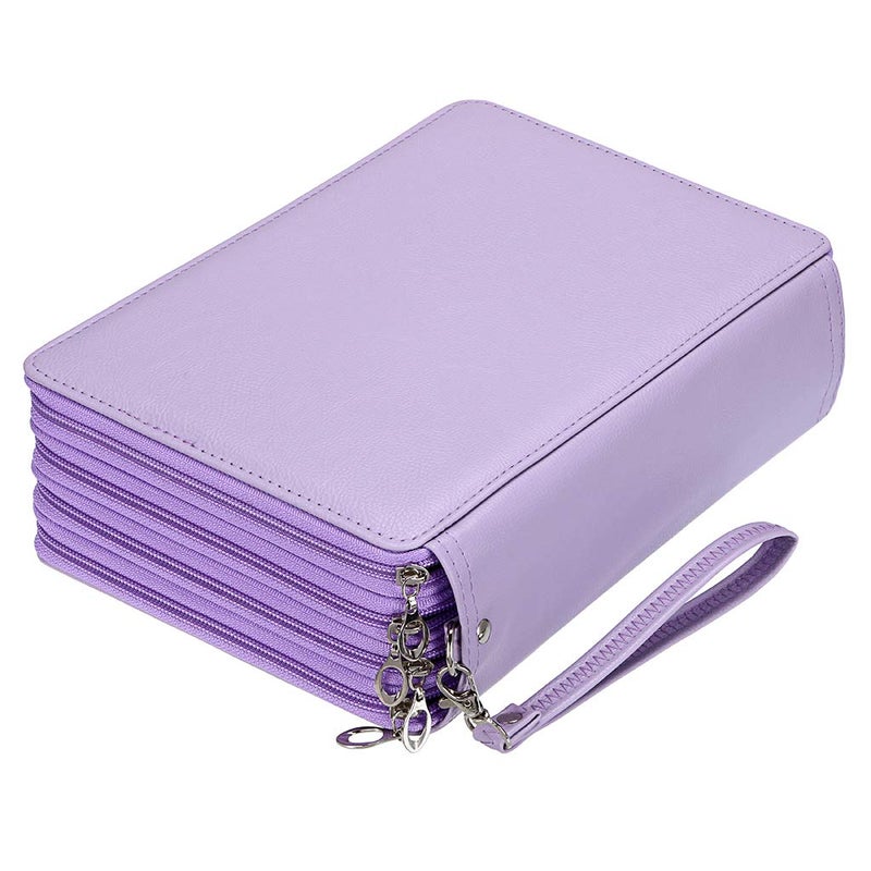 BTSKY 200 Slots Colored Pencil Organizer Deluxe PU Leather Pencil Case Holder With Removal Handle Strap Pencil Box Large for Colored Pencils Watercolor Pencils Purple - Image 2