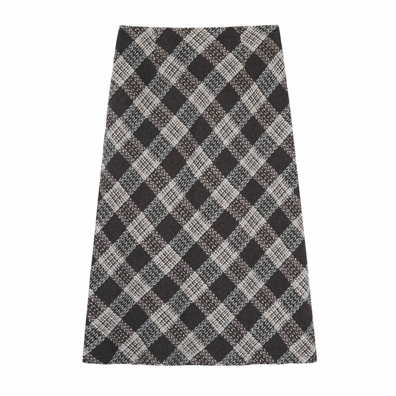 High Waist Contrast Plaid A-Line Plus Size Skirt Dark coffee grid 