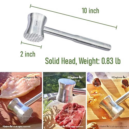 Meykers Meat Tenderizer Mallet | 304 Stainless Steel | Dishwasher Safe | Meat Pounder Hammer Flattner Beater | Kitchen Tool for Steak Chicken Poultry Food | ablandador de carne martillo para carne - Image 5