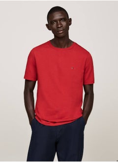 TOMMY HILFIGER Men's Flag Embroidery Crew Neck T-Shirt - Cotton, Red  - Image 1