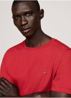 TOMMY HILFIGER Men's Flag Embroidery Crew Neck T-Shirt - Cotton, Red  - Image 3
