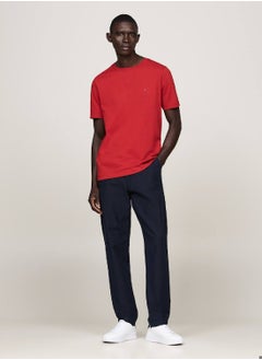 TOMMY HILFIGER Men's Flag Embroidery Crew Neck T-Shirt - Cotton, Red  - Image 5