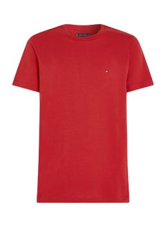TOMMY HILFIGER Men's Flag Embroidery Crew Neck T-Shirt - Cotton, Red  - Image 4