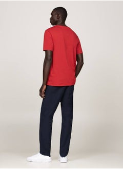 TOMMY HILFIGER Men's Flag Embroidery Crew Neck T-Shirt - Cotton, Red  - Image 2