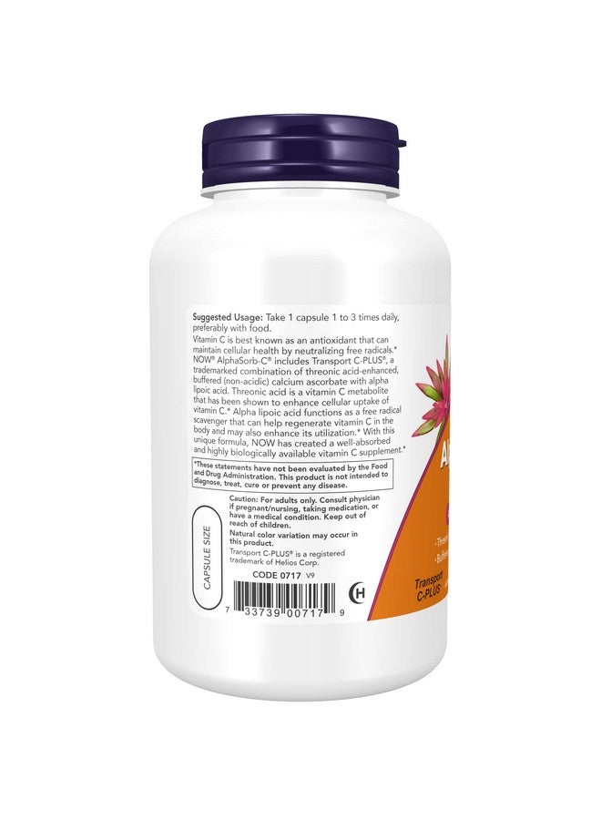 now Supplements Alphasorbc™ 500 Mg With Threonic Acid & Alpha Lipoic Acid Enhanced 180 Veg Capsules - Image 4