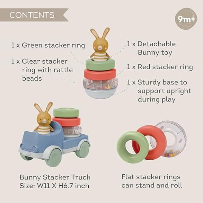 BUNNY STACKER TRUCK DEVELOPMENTAL SENSORY ACTIVITY STACKING TOY FOR INFANTS BABIES AND TODDLERS WITH BUNNY CHARACTER INCLUDED SUITABLE FOR AGE 9+ MONTHS - Image 5