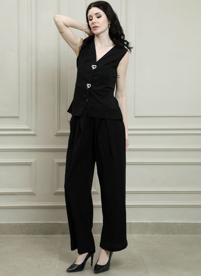 Athena Black V-Neck Waistcoat With Trousers For Women - Image 4
