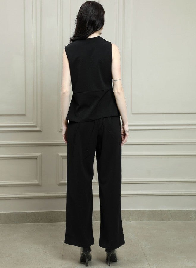 Athena Black V-Neck Waistcoat With Trousers For Women - Image 5