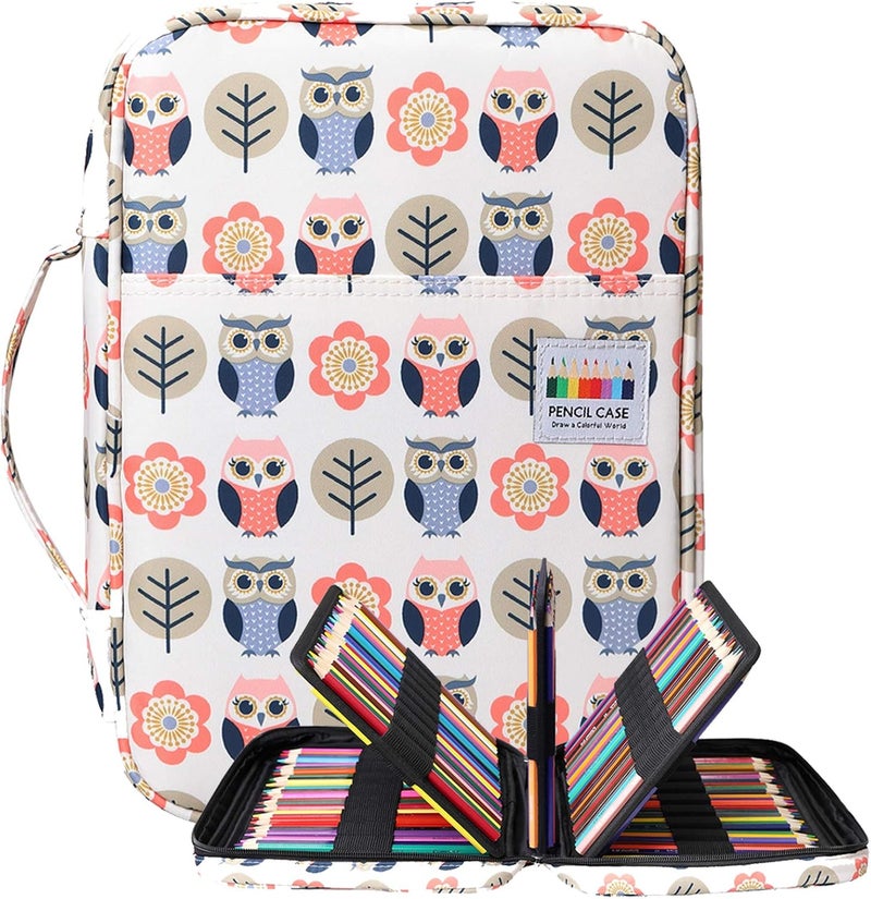 BOMKEE Coloring Pencil Case 220 Slots Pencils/Gel Pens Organizer Waterproof Travel Case Zipper Carrying Portable Pencil Markers Pen Holder Bag for Painter Writers (Cartoon Owl) - Image 1