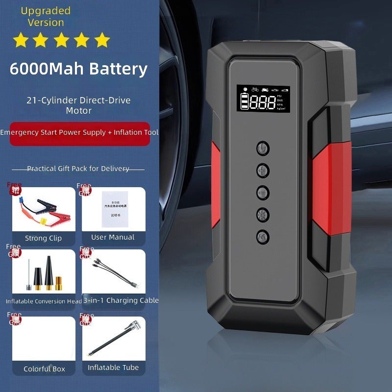High-Capacity Car Emergency Jump Starter & Air Pump, 12V Battery Booster