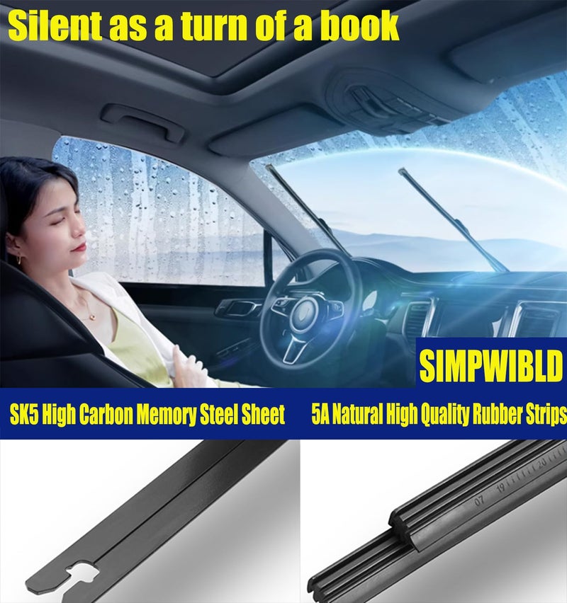 SIMPWIBLD 3 wipers Replacement for 2013-2019 Nissan Pathfinder/2015-2020 Nissan Rogue Windshield Wiper Blades Original Equipment Replacement 26"+17"+12" (Set of 3) U/J HOOK - Image 3
