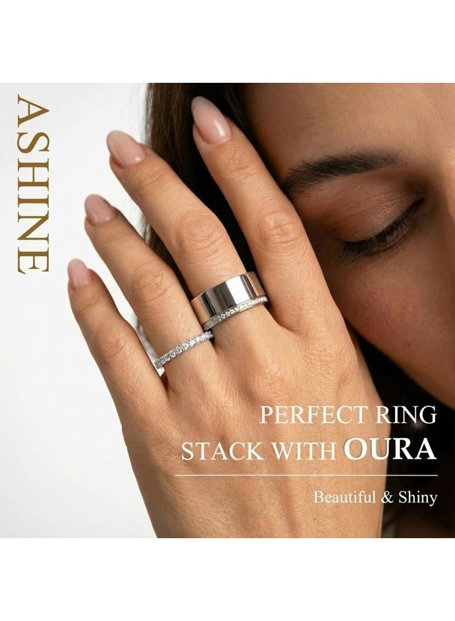 ASHINE Bezel Setting Moissanite Stackable Ring for Women, 14K Gold Plated Solid 925 Sterling Silver Eternity Ring for Wedding and Daily, Available in Size 6-8, 6.5, Sterling Silver, Moissanite - Image 3