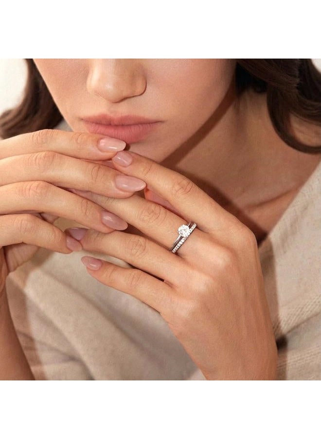 ASHINE Bezel Setting Moissanite Stackable Ring for Women, 14K Gold Plated Solid 925 Sterling Silver Eternity Ring for Wedding and Daily, Available in Size 6-8, 6.5, Sterling Silver, Moissanite - Image 2