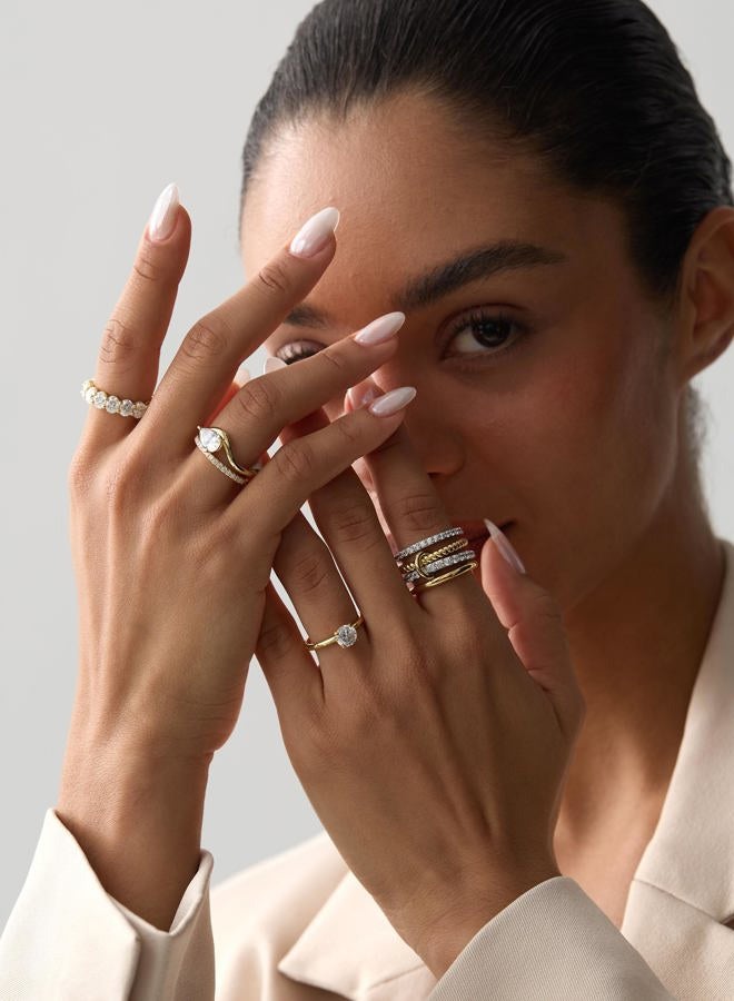 ASHINE Bezel Setting Moissanite Stackable Ring for Women, 14K Gold Plated Solid 925 Sterling Silver Eternity Ring for Wedding and Daily, Available in Size 6-8, 6.5, Sterling Silver, Moissanite - Image 4