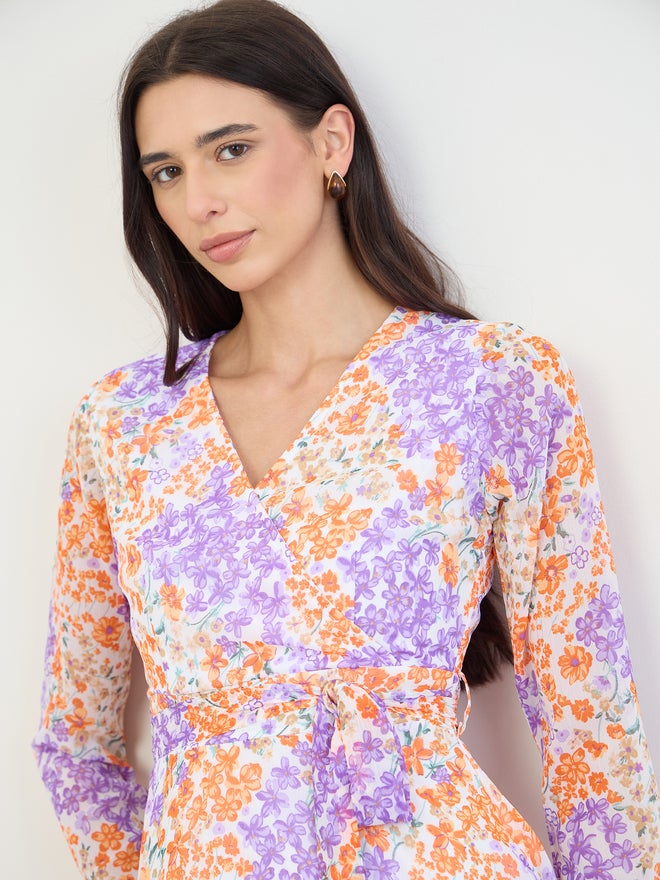 Styli Floral Midi Dress with Tie-Belt - Image 4