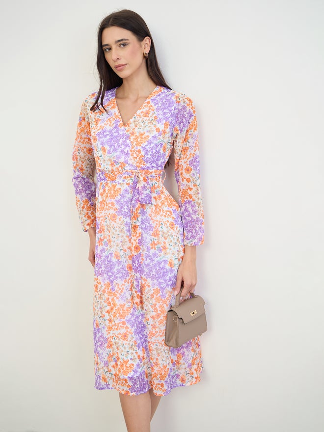 Styli Floral Midi Dress with Tie-Belt - Image 1