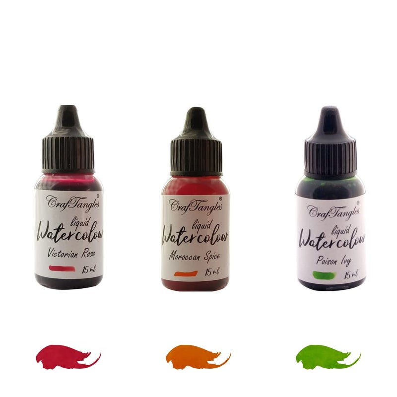 CrafTangles Liquid Watercolor Set Spring Time Set 3 Colours 15Ml Each Extremely Vibrant Non Toxic Paints for Professional Artist Painters Kids