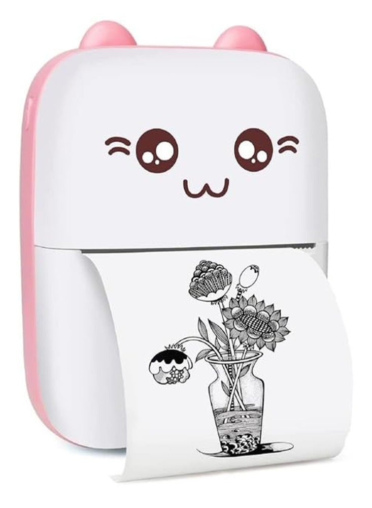 Portable Printer, Mini Pocket Printer Wireless Bluetooth Thermal Printer with Thermal Printing Paper USB Cable for Note Photo Web Document Printing Label Receipt Study Home Office, Pink - Image 1