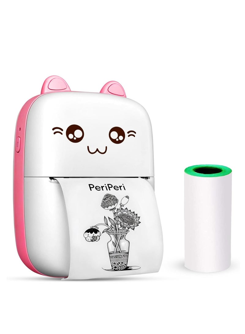 Portable Printer, Mini Pocket Printer Wireless Bluetooth Thermal Printer with Thermal Printing Paper USB Cable for Note Photo Web Document Printing Label Receipt Study Home Office, Pink - Image 2