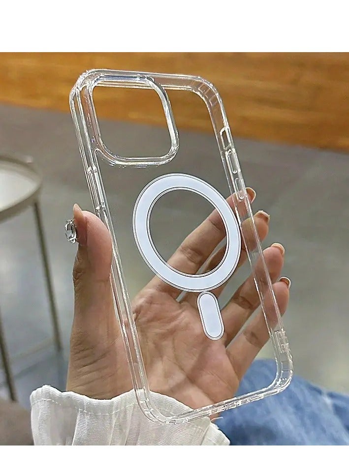 حافظة ماجسيف الشفافة، حافظة مغناطيسية رفيعة، مقاومة للاصفرار وممتصة للصدمات، حافظة هاتف خلوي مضادة للخدش لهاتف آيفون 15 بلس، شفافة - Image 1