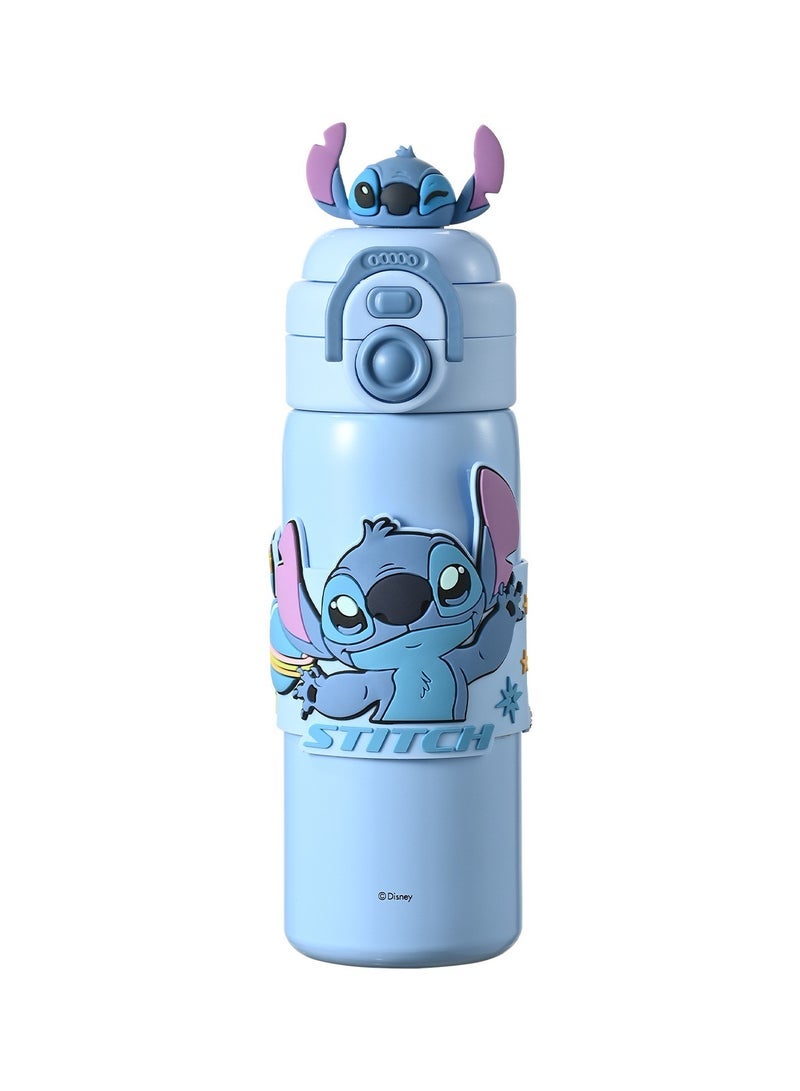 general Double drink children's thermos cup portable girl straw water cup student cartoon Stitch drinking cup - Image 1