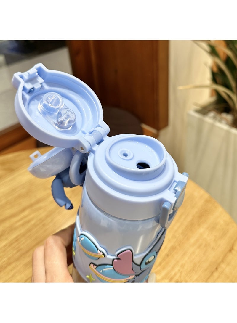 general Double drink children's thermos cup portable girl straw water cup student cartoon Stitch drinking cup - Image 2