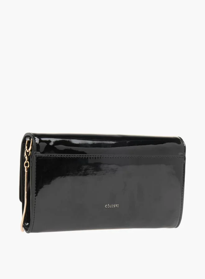 سيليست Womens Solid Clutch With Detachable Chain Strap And Flap Closure