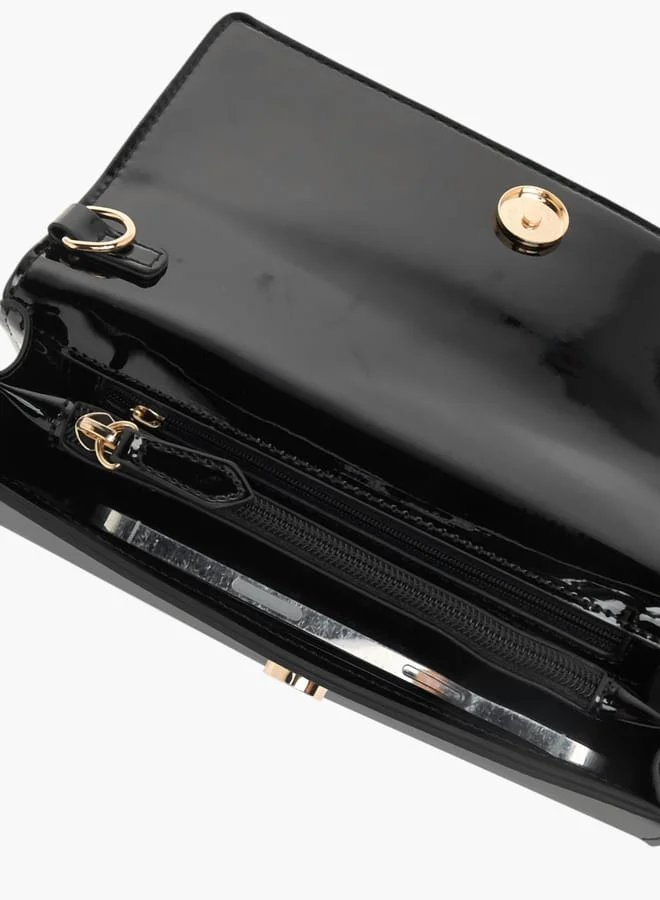 سيليست Womens Solid Clutch With Detachable Chain Strap And Flap Closure