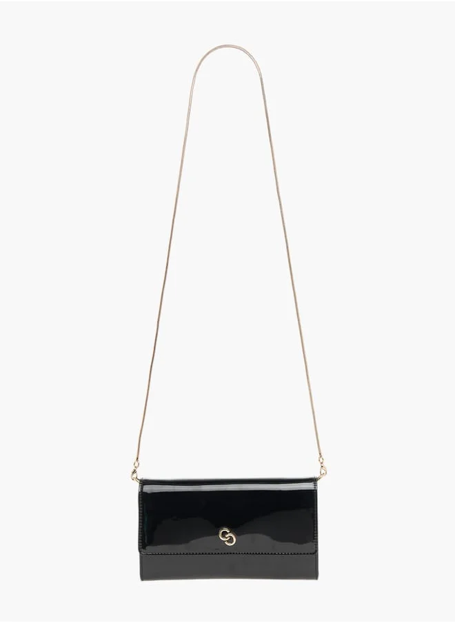 سيليست Womens Solid Clutch With Detachable Chain Strap And Flap Closure