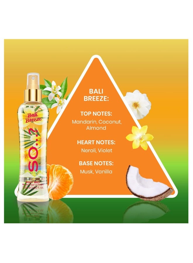 So..? So...? Summer Escapes Women's Body Mist Bundle | 200ml | Pack of 3 | Includes Bali Breeze, Hawaiian Honey & Seychelle Sands | Tropical, Fruity & Floral Scents | Long-Lasting Fragrance Sprays - Image 2