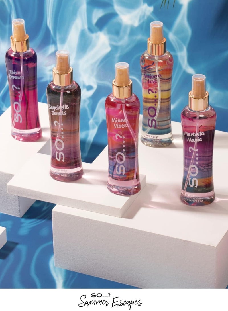 So..? So...? Summer Escapes Women's Body Mist Bundle | 200ml | Pack of 3 | Includes Bali Breeze, Hawaiian Honey & Seychelle Sands | Tropical, Fruity & Floral Scents | Long-Lasting Fragrance Sprays - Image 5